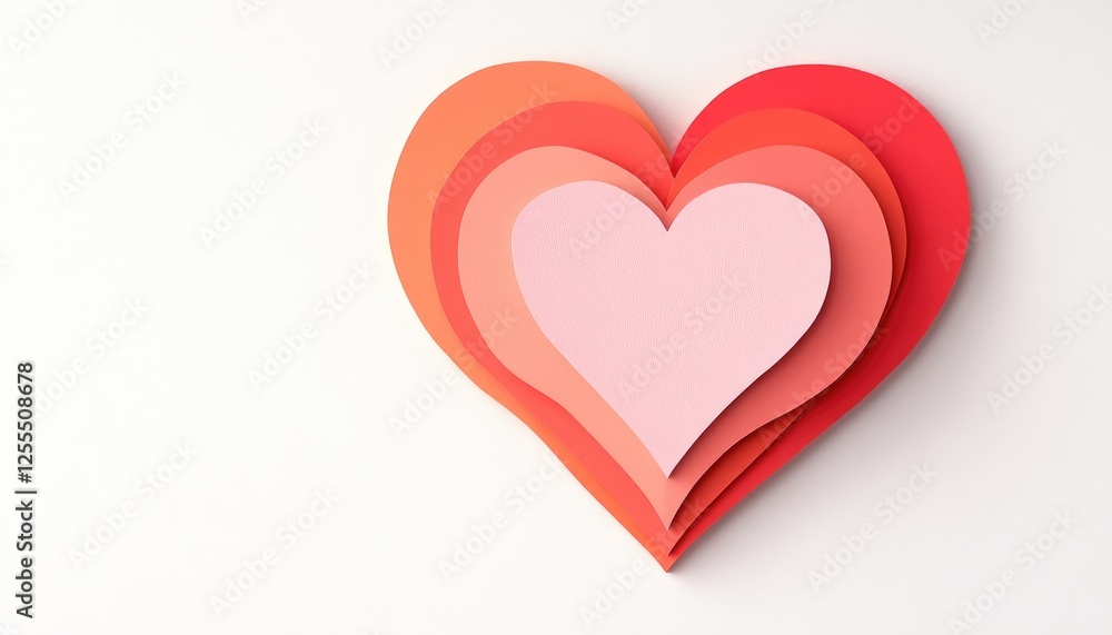 Stacked colorful paper hearts on a white background, symbolizing love and affection Stacked colorful paper hearts on a white background, symbolizing love and affection