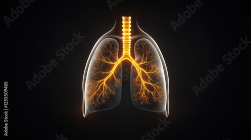 Detailed anatomy of human lungs, highlighted lung demonstrating respiratory system and pulmonary function photo