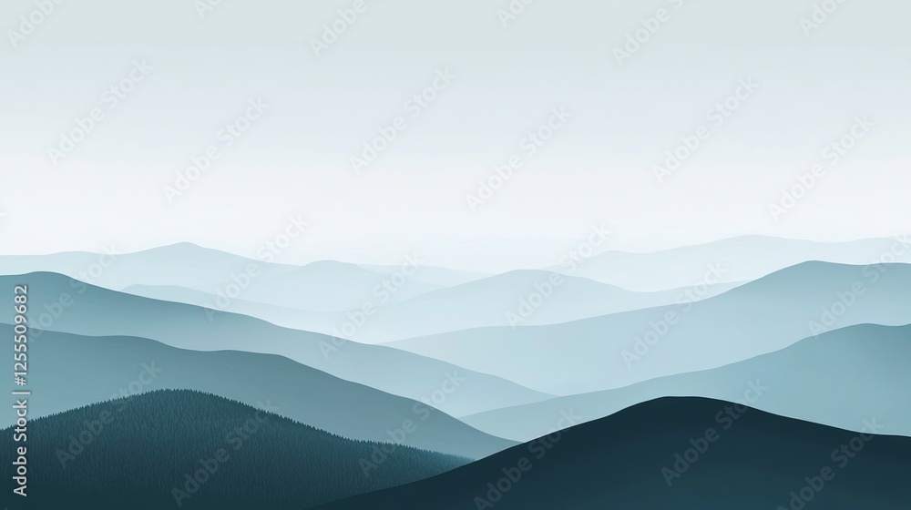 Obraz premium Soft morning mist blankets rolling hills in a serene landscape at dawn