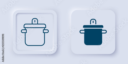 Filled and outline Cooking pot icon isolated on grey background. Boil or stew food symbol. Square button. Vector