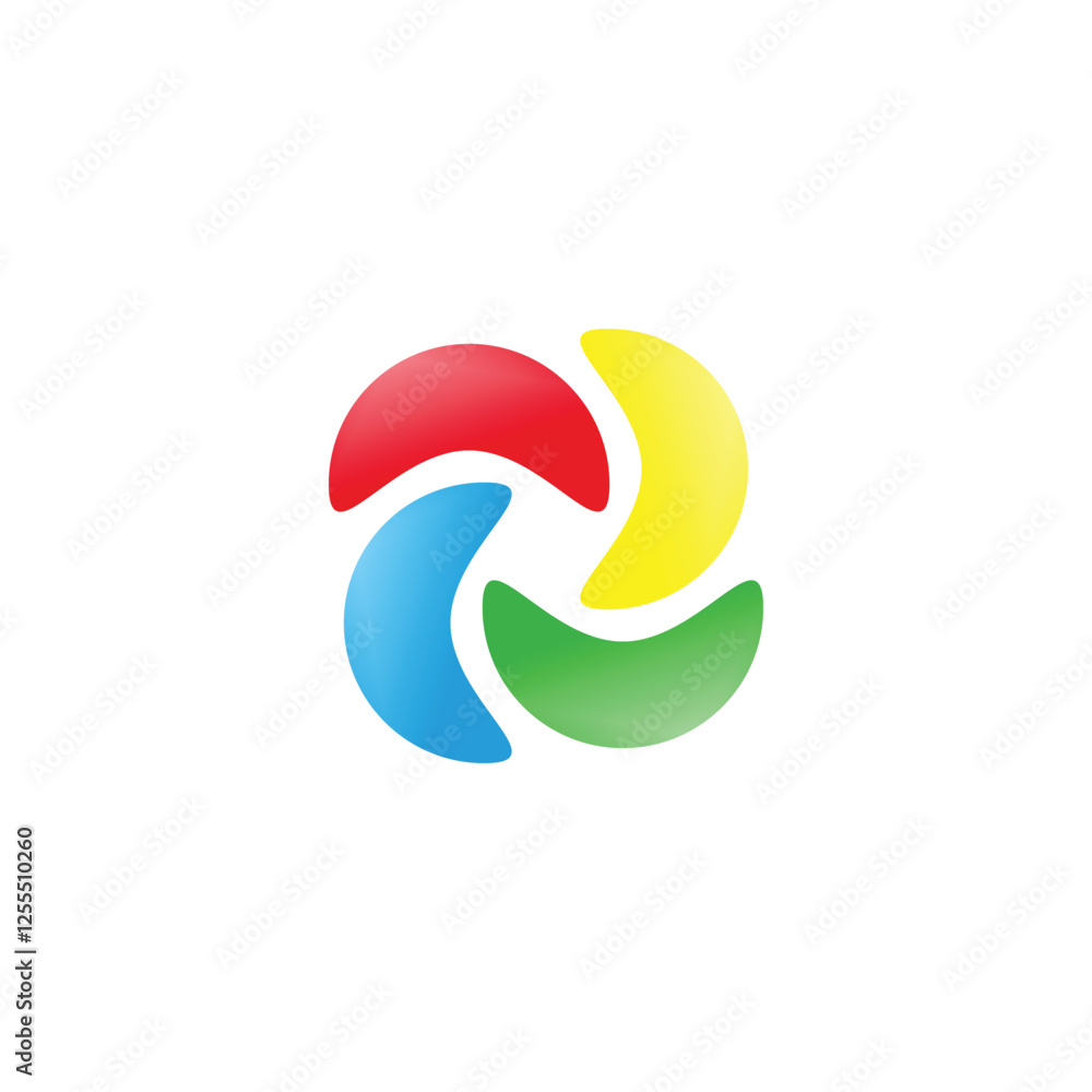 Four Colors, rounded, 3d, gradient geometric symbol simple logo vector Four Colors, rounded, 3d, gradient geometric symbol simple logo vector