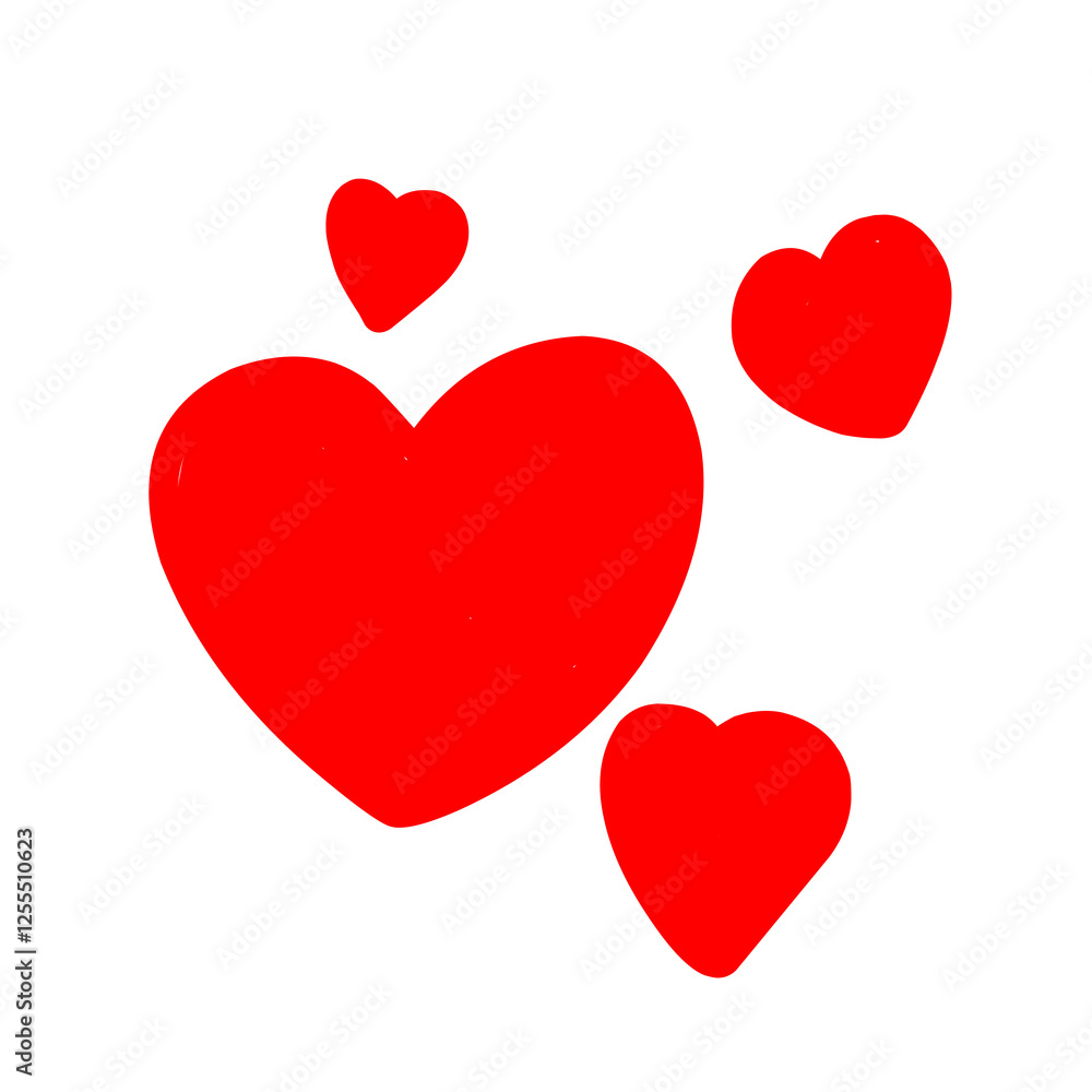 Heart design with four red solid hearts, minimalistic and romantic, isolated background Heart design with four red solid hearts, minimalistic and romantic, isolated background