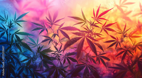 Psychedelic Cannabis Leaves Background