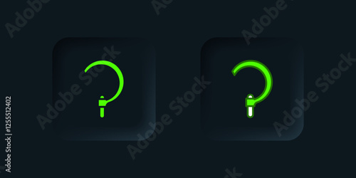 Green Sickle icon isolated on black background. Reaping hook sign. Black square button. Vector