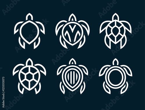 Turtle Logo Design Set. Modern Icon. Sea Turtle Illustration Collection.