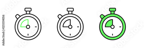 Set line Stopwatch icon isolated on white background. Time timer sign. Chronometer sign. Vector