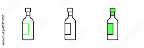 Set line Bottle of wine icon isolated on white background. Vector