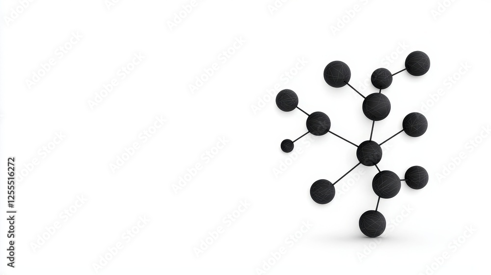 Abstract black molecule structure with connecting lines on a white background for scientific concepts Abstract black molecule structure with connecting lines on a white background for scientific concepts