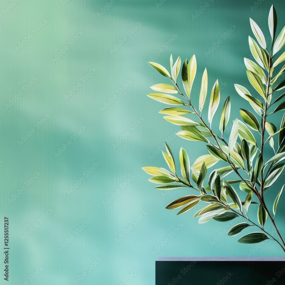 Fototapeta premium Olive Branch Against Teal Wall