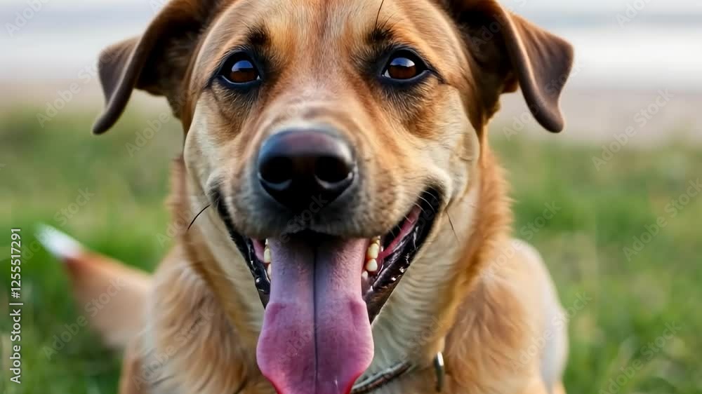Joyful dog relaxing on grass with adorable expressions in nature Joyful dog relaxing on grass with adorable expressions in nature