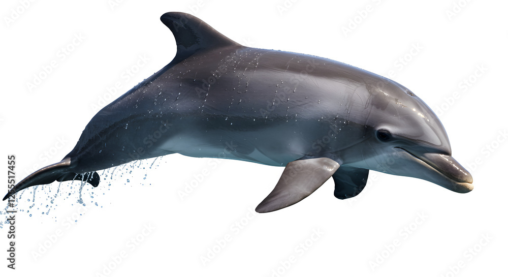 Fototapeta premium Dolphin Leaping Out of Water on Clear Isolated Background