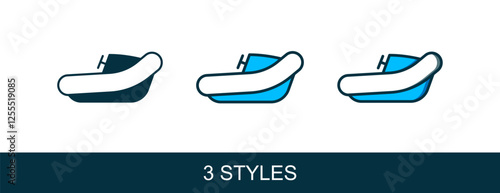 Filled outline Inflatable boat with outboard motor icon isolated on white background. Vector