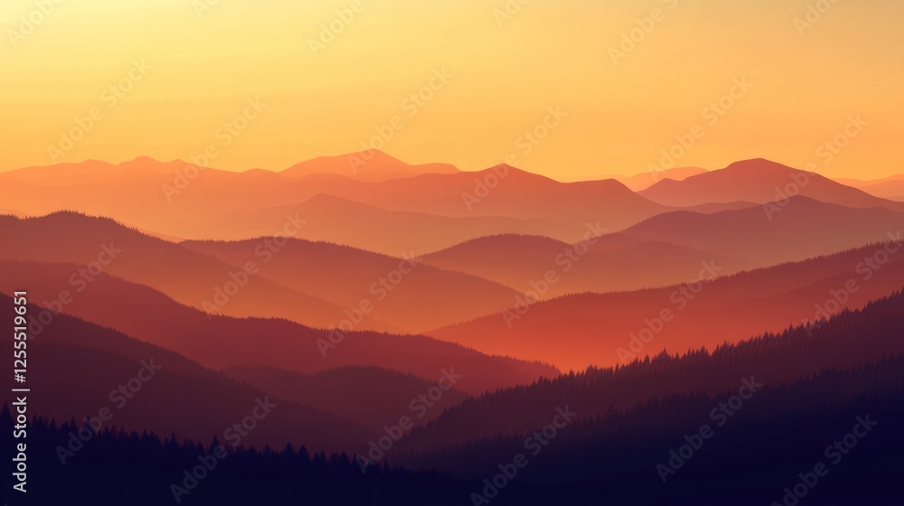 Obraz premium Elegant Gradient Backdrop of Warm Sunset Over Serene Mountains