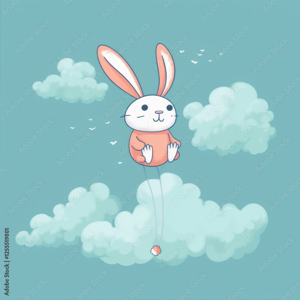 Ascending Dream A Whimsical Bunny's Cloud Balloon Journey in a Serene Sky of Pastel Hues Ascending Dream A Whimsical Bunny's Cloud Balloon Journey in a Serene Sky of Pastel Hues