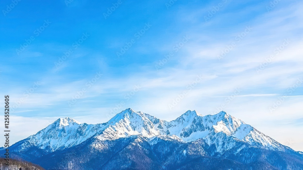 Snow Covered Mountain Range Under a Clear Blue Sky Snow Covered Mountain Range Under a Clear Blue Sky
