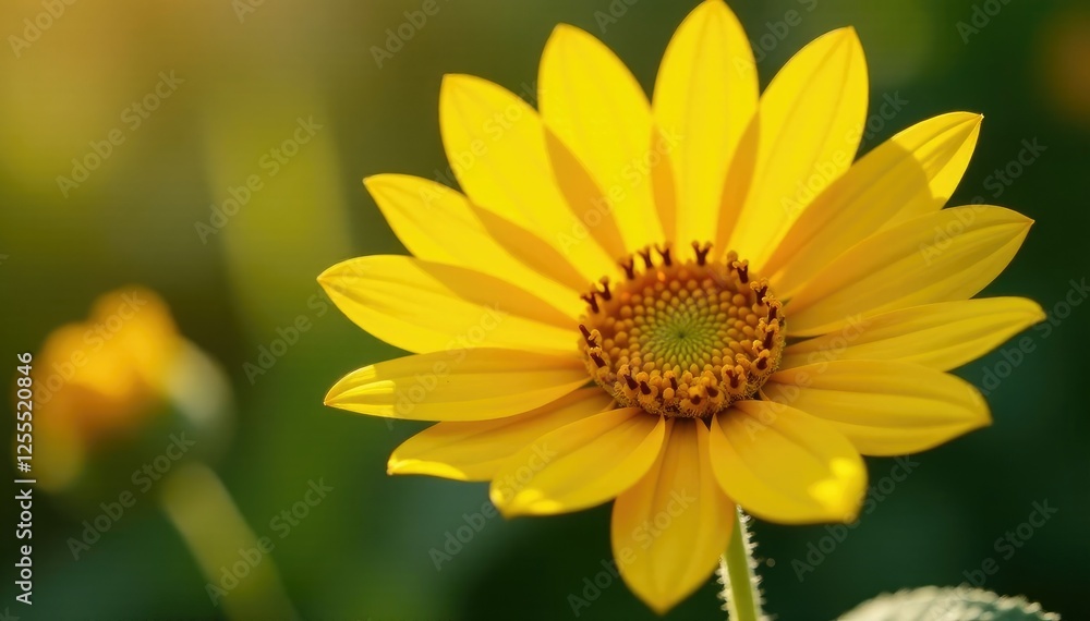Bright yellow petals unfolding from a central disk, sunflower flower, floral Bright yellow petals unfolding from a central disk, sunflower flower, floral