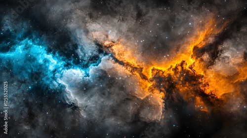 Wallpaper Mural Cosmic Nebula with Bright Orange and Blue Dust Clouds in Space Torontodigital.ca