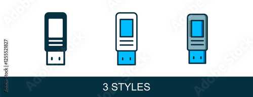 Filled outline USB flash drive icon isolated on white background. Vector