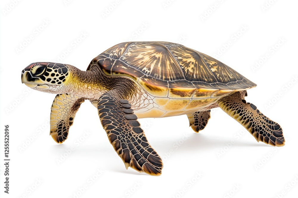 Fototapeta premium Realistic sea turtle swimming gracefully in clear waters with coral reefs