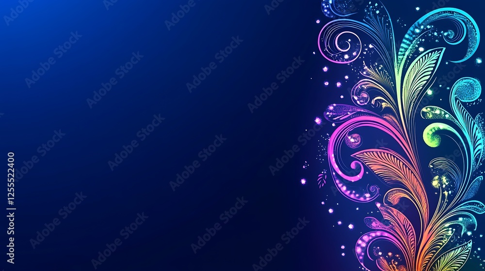 Rainbow Floral Design On Dark Blue Background Rainbow Floral Design On Dark Blue Background