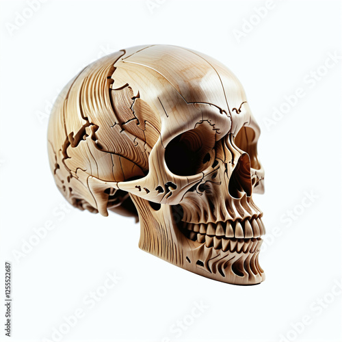 Wooden Skull. Isolated on w...
