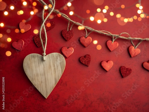 Romantic Valentine's Day Decor with Wooden Heart and String Lights