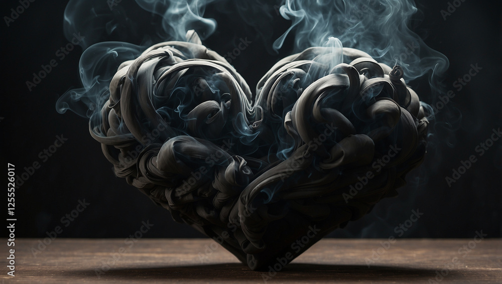 Black Smoke Forming a Heart Shape for Artistic Expression Black Smoke Forming a Heart Shape for Artistic Expression