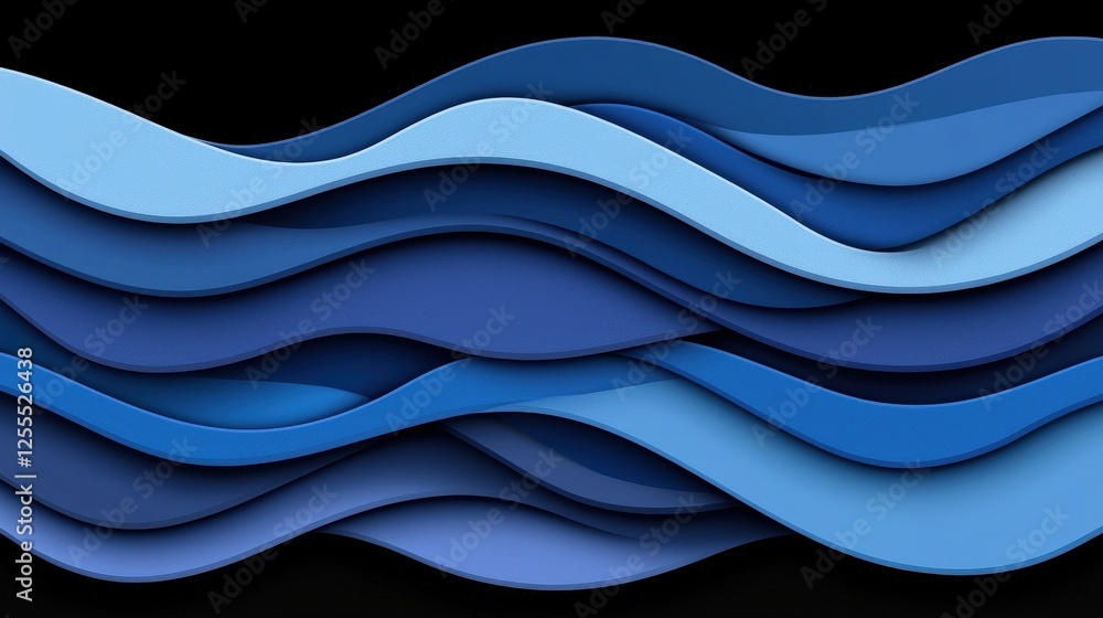 Obraz premium Fluid Abstract Design with Gradient Blue Waves on Black Background for Creative Projects