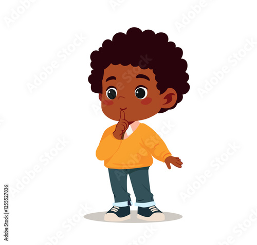 cute little boy show close mouth with finger pose be quiet shhh	