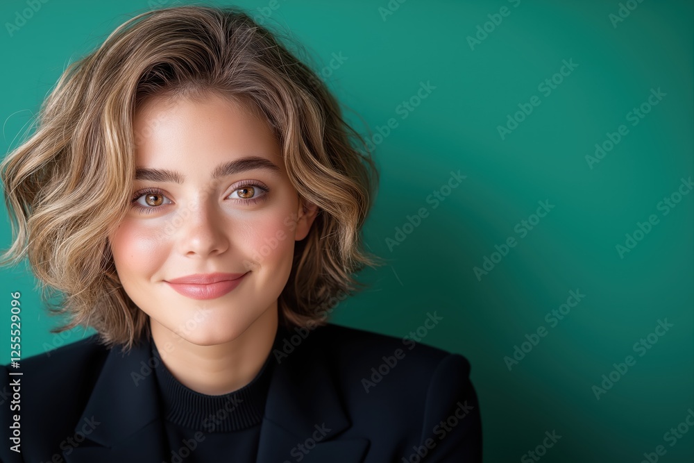 Exploring joyful expressions of a woman against a bright background in a studio setting Exploring joyful expressions of a woman against a bright background in a studio setting