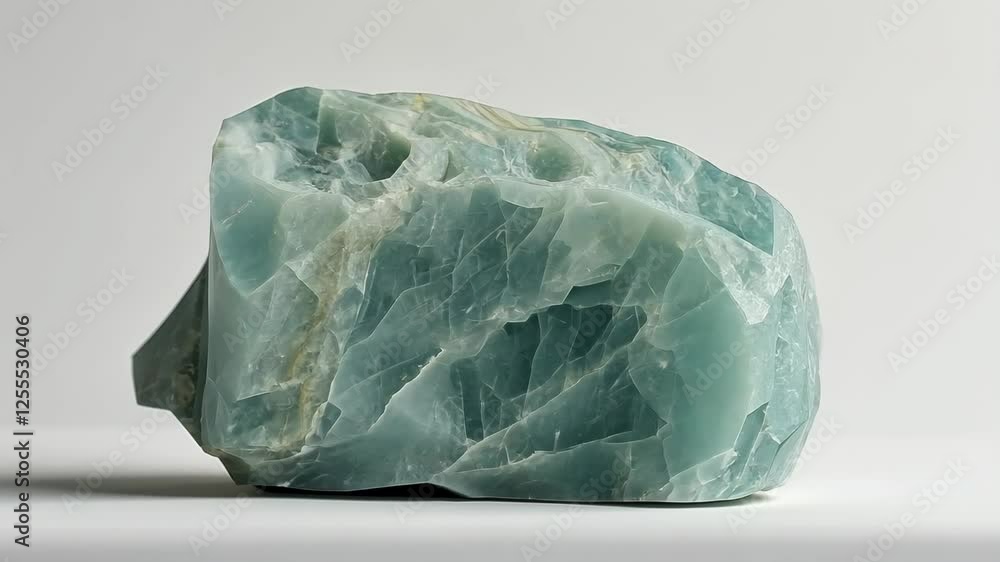 Large green stone with a smooth surface and unique texture displayed on a light background Large green stone with a smooth surface and unique texture displayed on a light background