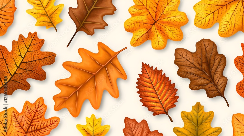 Fototapeta premium Bright Autumn Leaves Various Shapes and Colors on Light Background