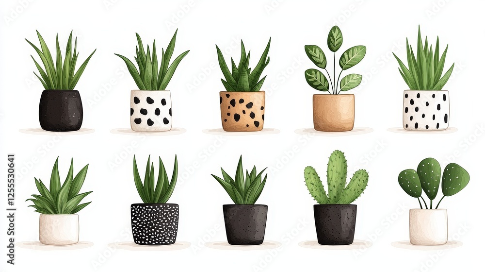 Fototapeta premium Attractive Collection of Various Indoor Plants in Decorative Pots for Greenery Lovers