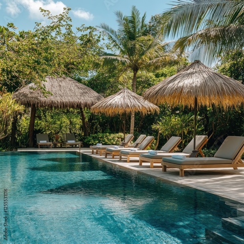 Wallpaper Mural Tropical resort poolside relaxation (3) Torontodigital.ca