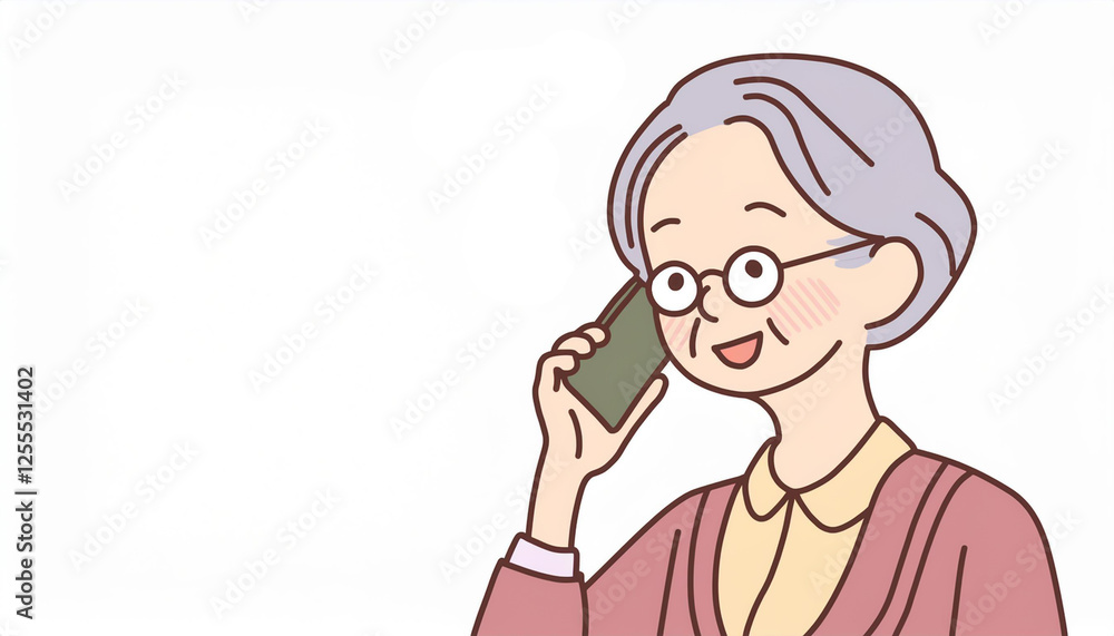 スマートフォンで通話する高齢者