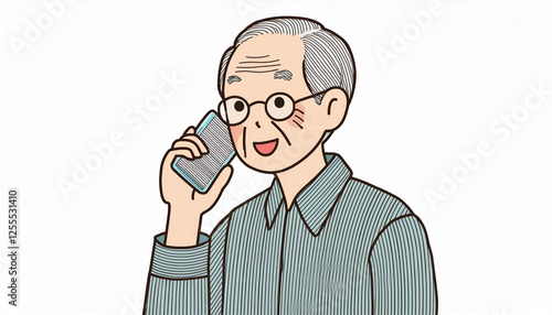 スマートフォンで通話する高齢者