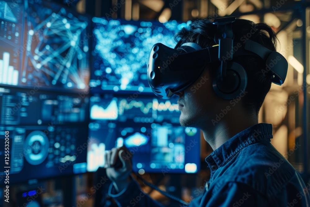 Virtual Reality Experience Immerses Individual in Colorful Digital Landscapes During a Tech Event Virtual Reality Experience Immerses Individual in Colorful Digital Landscapes During a Tech Event