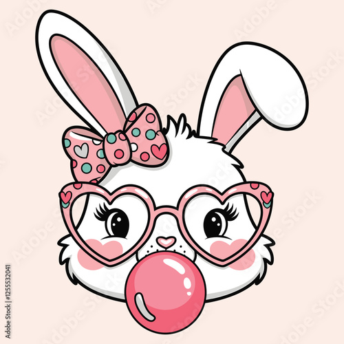 Cute Easter Bunny Girl with Bubblegum