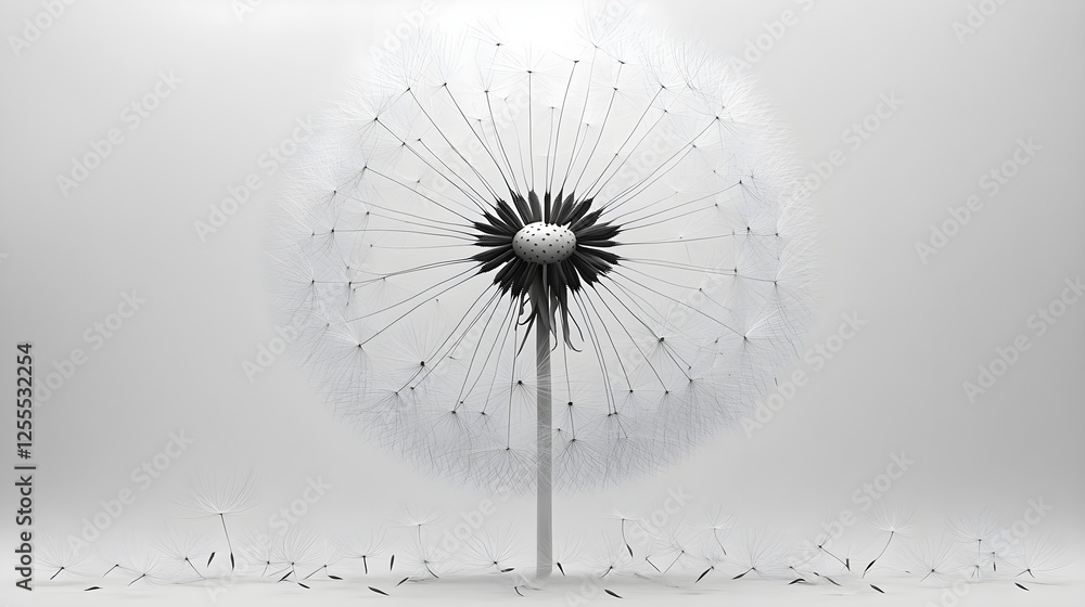 Obraz premium A softly sketched dandelion-inspired mandala with barely-there petal details.