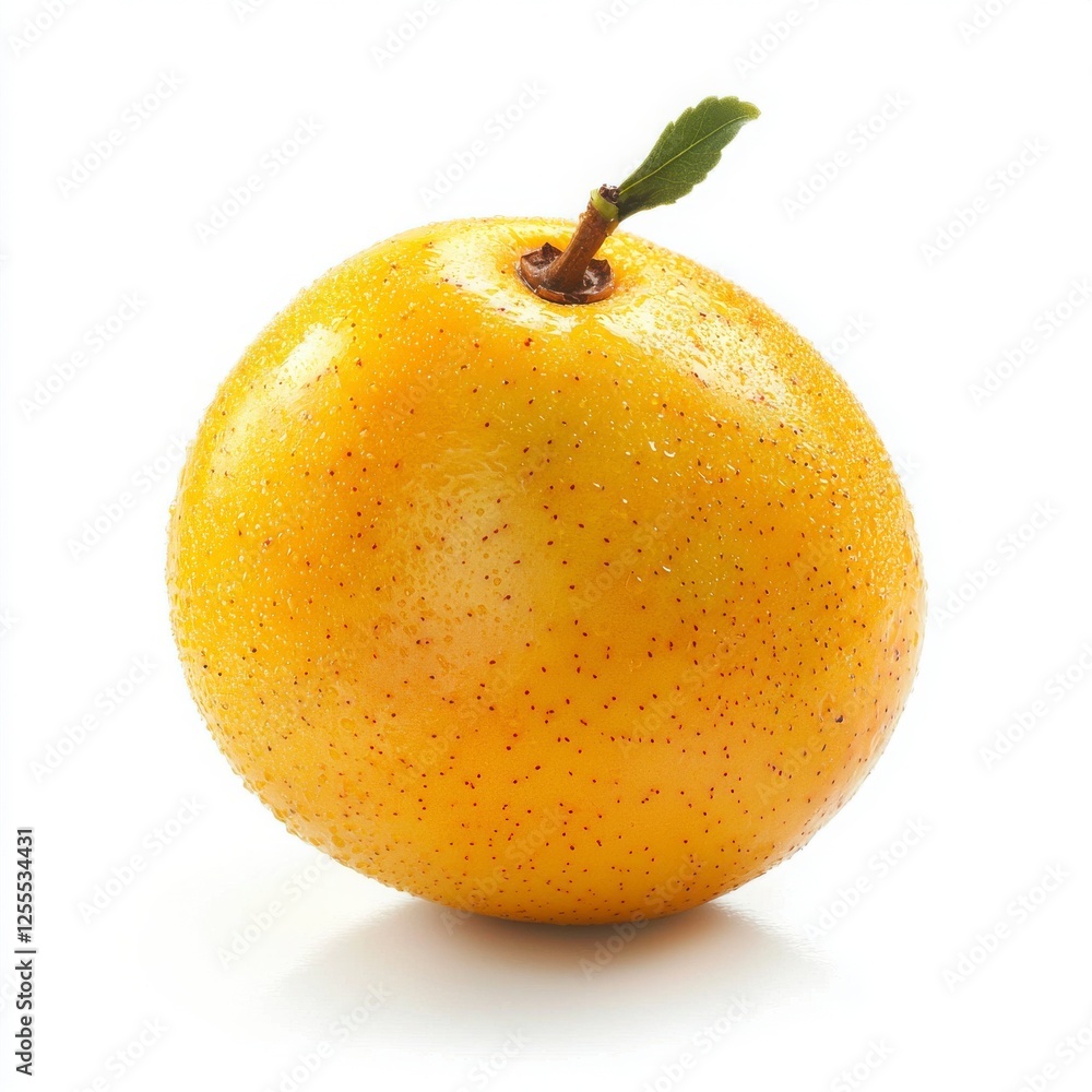 Fototapeta premium Single Yellow Plum With Red Specks On White Background