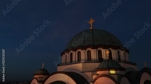 Temple with illumination in the twilight