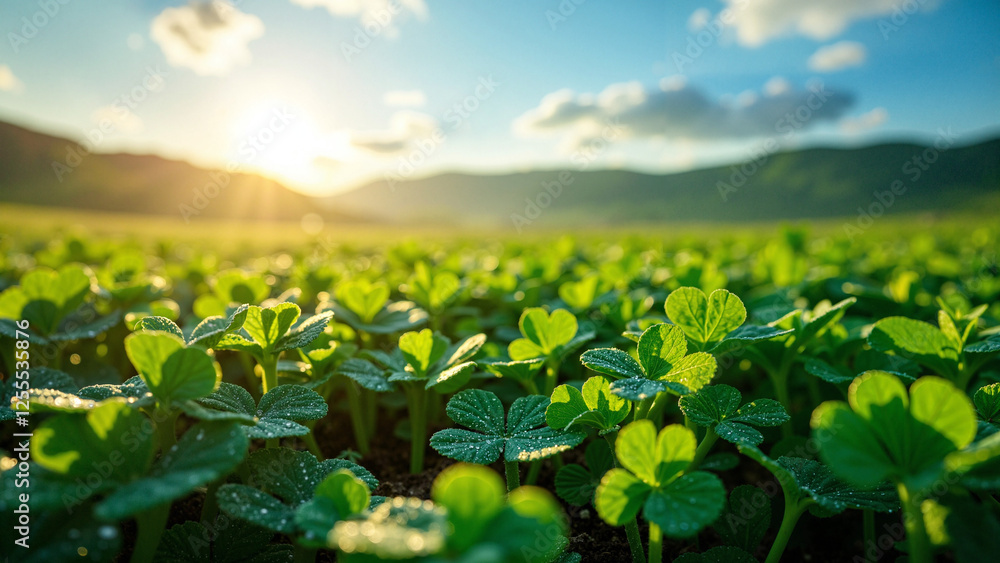 Vibrant Shamrock Field Landscape: Perfect for St. Patrick's Day Ads, Irish Culture Merchandise, and Nature-Themed Campaigns Vibrant Shamrock Field Landscape: Perfect for St. Patrick's Day Ads, Irish Culture Merchandise, and Nature-Themed Campaigns