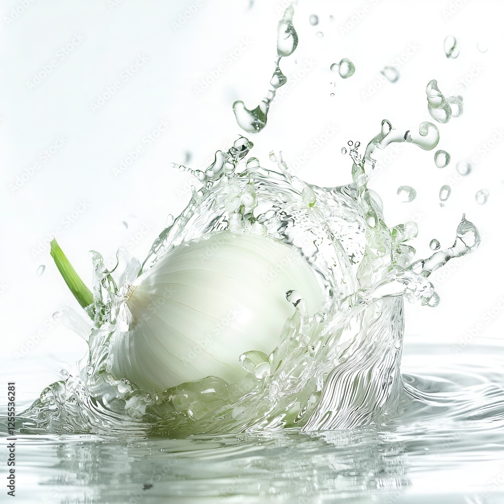 White Onion Splashing In Water White Onion Splashing In Water