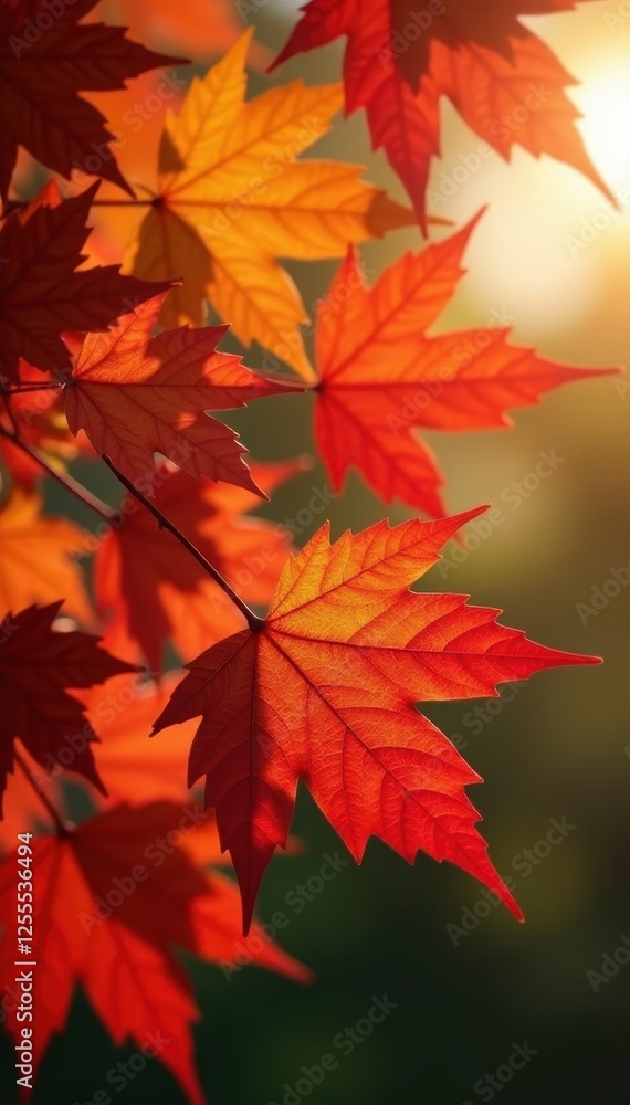 Close-up of maple leaves, rich color variations, soft autumn light, nature, foliage Close-up of maple leaves, rich color variations, soft autumn light, nature, foliage