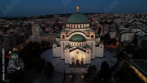 Temple with illumination in the twilight
