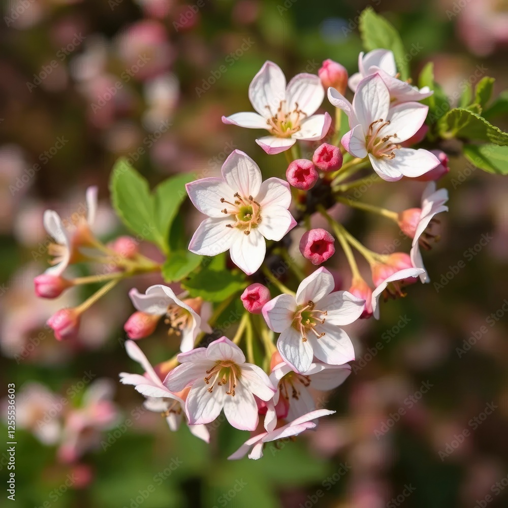 Delicate pinkish-white flowers on a black currant branch, spring, blackcurrant, garden