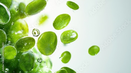 Fresh Green Leaves with Water Bubbles for Organic Nature Background