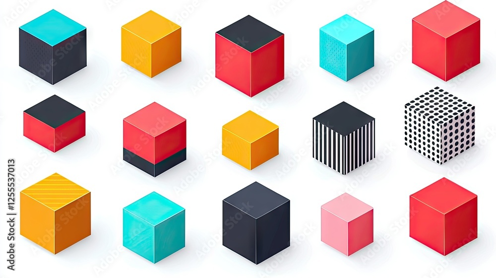 Obraz premium Colorful isometric cubes with various textures and patterns