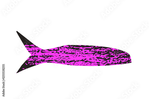 Simple fish. Sardine textured element. Salmon or anchovy silhouettes. Undersea animal. Vector hand drawn cutout collage illustration isolated on white background.