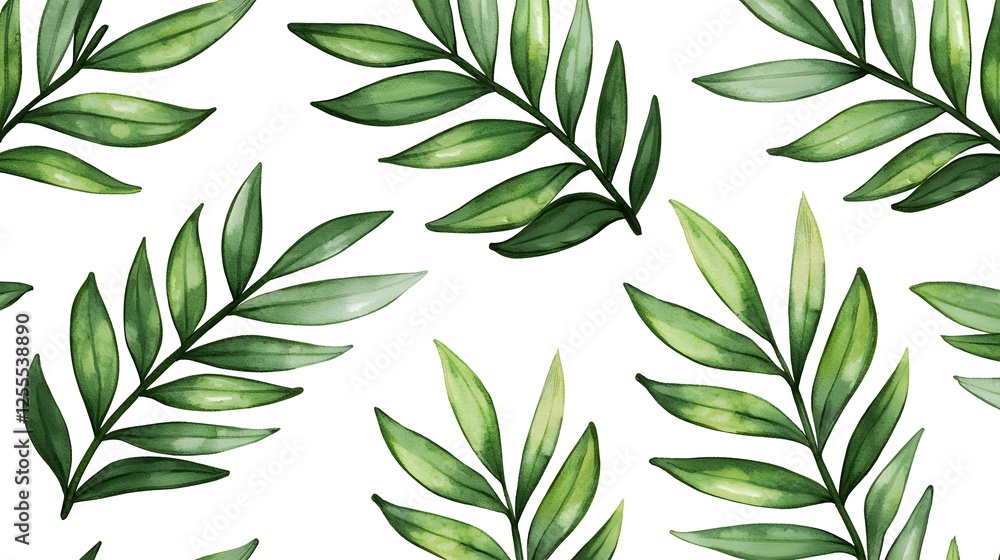Fototapeta premium Green Leaf Pattern with Different Shades on White Background